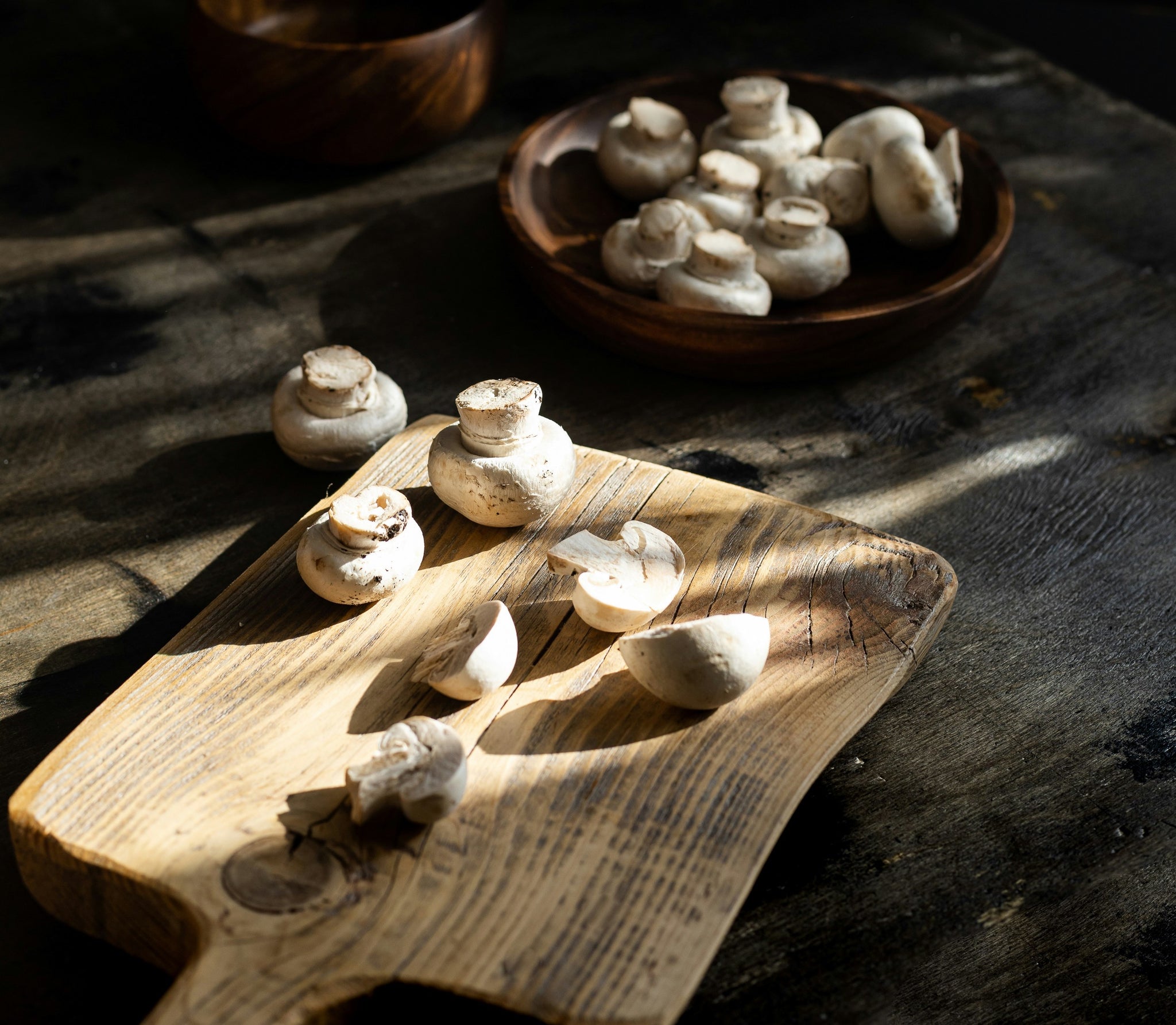 Mushroom displayed on a cutting board